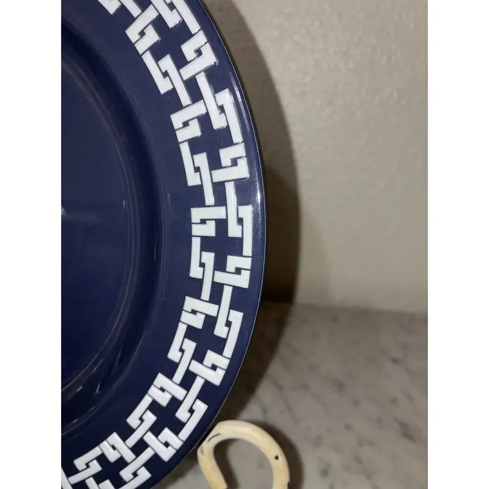 Williams Sonoma Melamine Dinner Plates Navy Bluee Nautical Chain Border Set 4